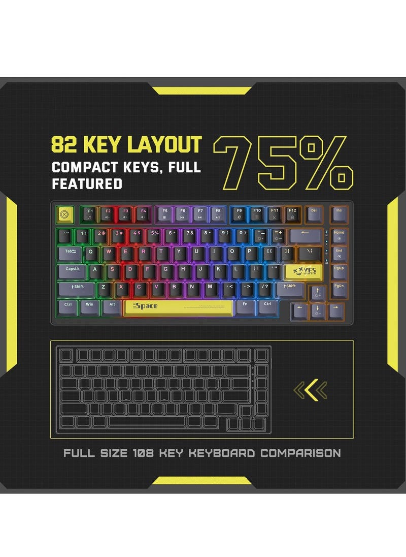 URBBKING - 82-Key Tawny Switch Mechanical Gaming Keyboard 75% Mini Wired Waterproof Backlight Silent Black Rgb Color Suitable For Computer/Ps4/Xbox Gamers - Image 1