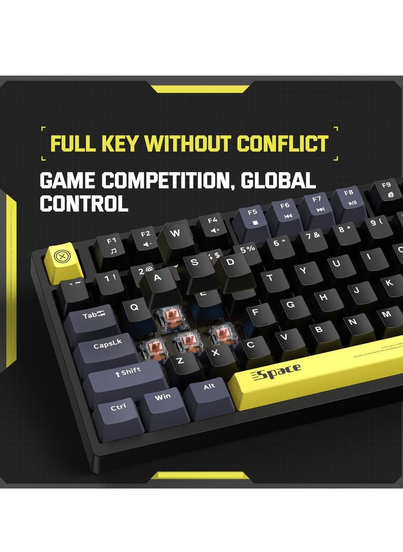 URBBKING - 82-Key Tawny Switch Mechanical Gaming Keyboard 75% Mini Wired Waterproof Backlight Silent Black Rgb Color Suitable For Computer/Ps4/Xbox Gamers - Image 1