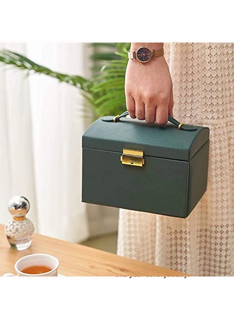 مونوج منظم صندوق المجوهرات مصنوع من جلد البولي يوريثان مع درجين، وحافظة تخزين مجوهرات من 3 طبقات لمجوهرات النساء - Image 3