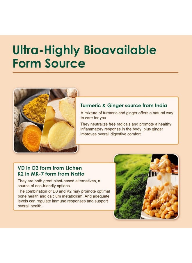 نيفيس حلوى جيلاتينية خالية من السكر بنكهة الكركم والزنجبيل مع 5000 وحدة دولية من فيتامين د3 وك2 (MK7)، وفيتامين ج - مكمل غذائي نباتي من الكركم للبالغين 1500 ملغ مع الفلفل الأسود، يدعم صحة العظام والمناعة والجهاز الهضمي - 120 قطعة - Image 4