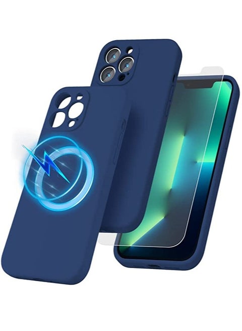 iPhone 13 Pro Max with 2 Pack Tempered Glass Screen Protector Magsafe Case Silicone Phone Case with Microfiber Lining for iPhone 13 Pro Max 6.7 inch 2022,Blue