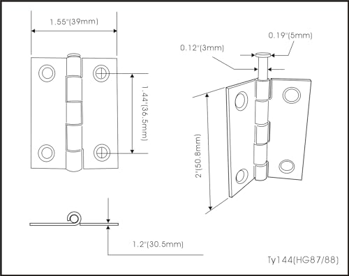 QCAA Narrow Butt Utility Hinge Swaged with Removable Loose Pin for Cabinet Door or Box Hinge 2 x 112 x 14mm Flat Black 24 Pack Made in Taiwan - Image 3