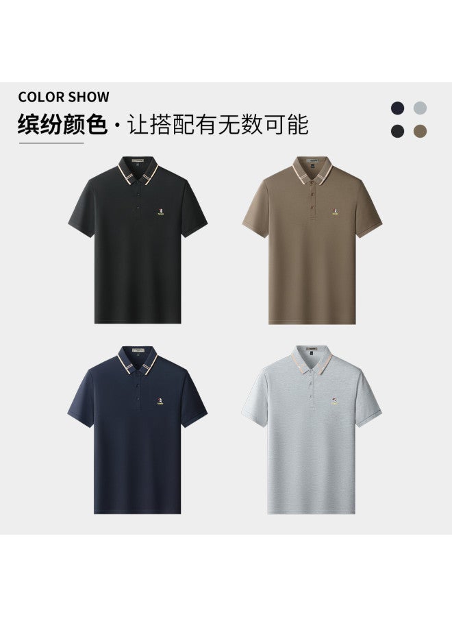 Tucano soft And Skin-friendly Men's Business Casual Polo Shirt With Contrast Jacquard Short Sleeve T-shirt - Image 4