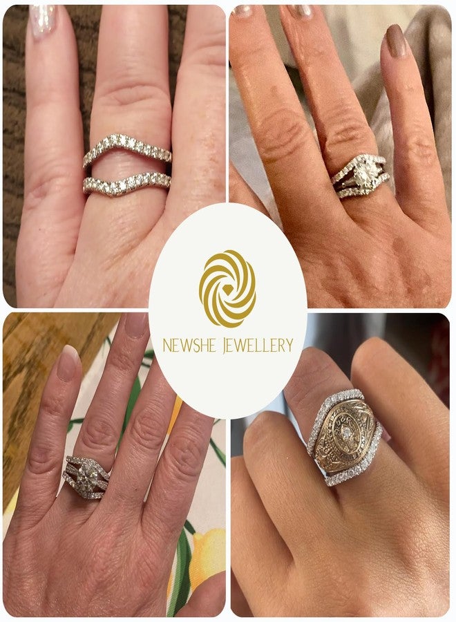 نيو شي جولري خاتم زفاف من المويسانايت من نيوشي للمجوهرات، خاتم معزز لخواتم الخطوبة، مصنوع من الفضة الإسترليني عيار 925، مقاس 6 - Image 2