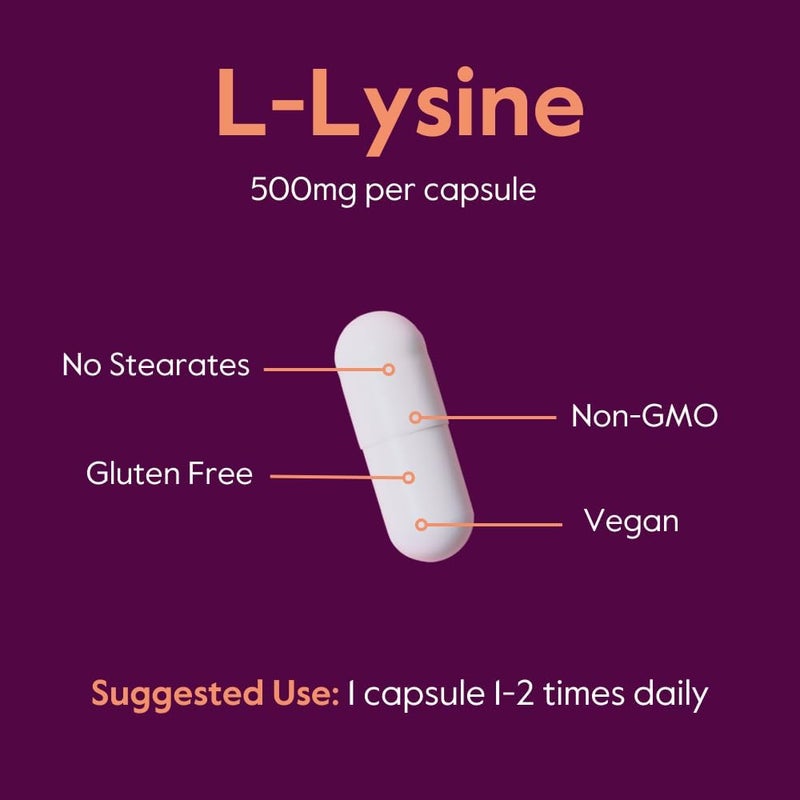 BESTVITE LLysine 500mg per Capsule 240 Vegetarian Capsules  No Stearates  No Fillers  No Flow Agents  Vegan  Non GMO  Gluten Free  No Stearic Acid  No Dicalcium Phosphate - Image 5