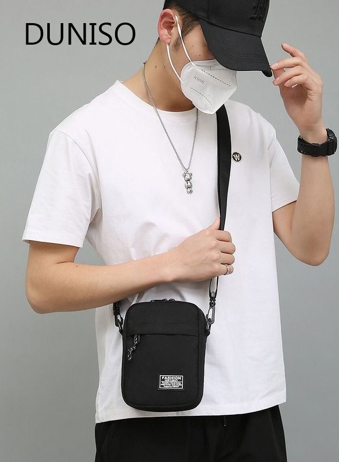 DUNISO Mens Crossbody Bag Shoulder Bag with Adjustable Strap and Top Handle Multi-layer Functional New Trends Fashion Handbag Black - Image 1