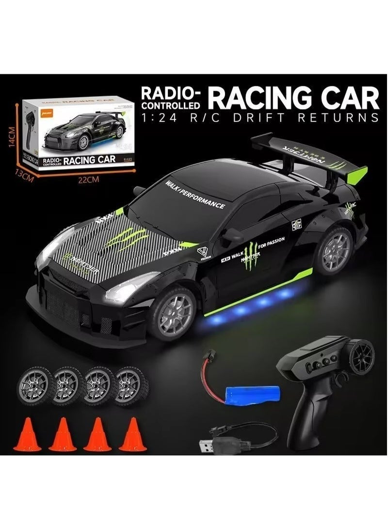 1:24 Scale Simulated Nissan GTR RC Drift Car 4WD – 20 Km/h High-Speed Remote Control Racing Toy with 2.4GHz Controller & USB Rechargeable Battery - Image 2