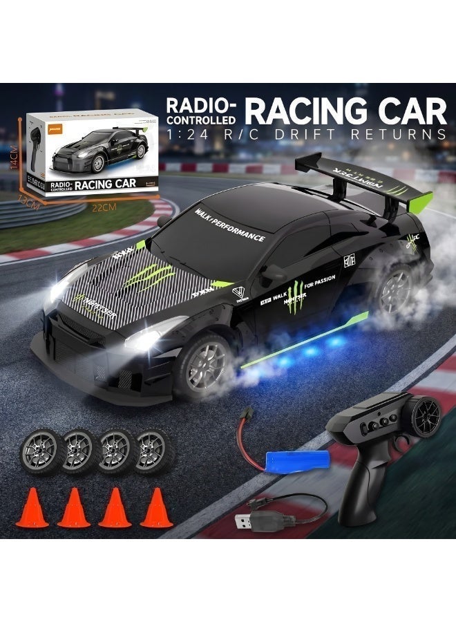 1:24 Scale Simulated Nissan GTR RC Drift Car 4WD – 20 Km/h High-Speed Remote Control Racing Toy with 2.4GHz Controller & USB Rechargeable Battery - Image 4