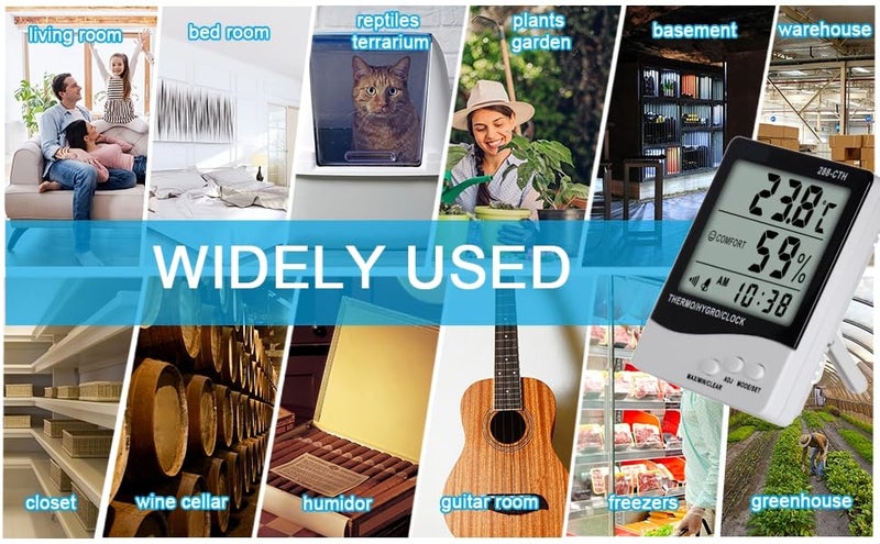 LABART 288-CTH مقياس الحرارة والرطوبة الرقمي مع ساعة عرض كبير 3 خطوط - Image 5