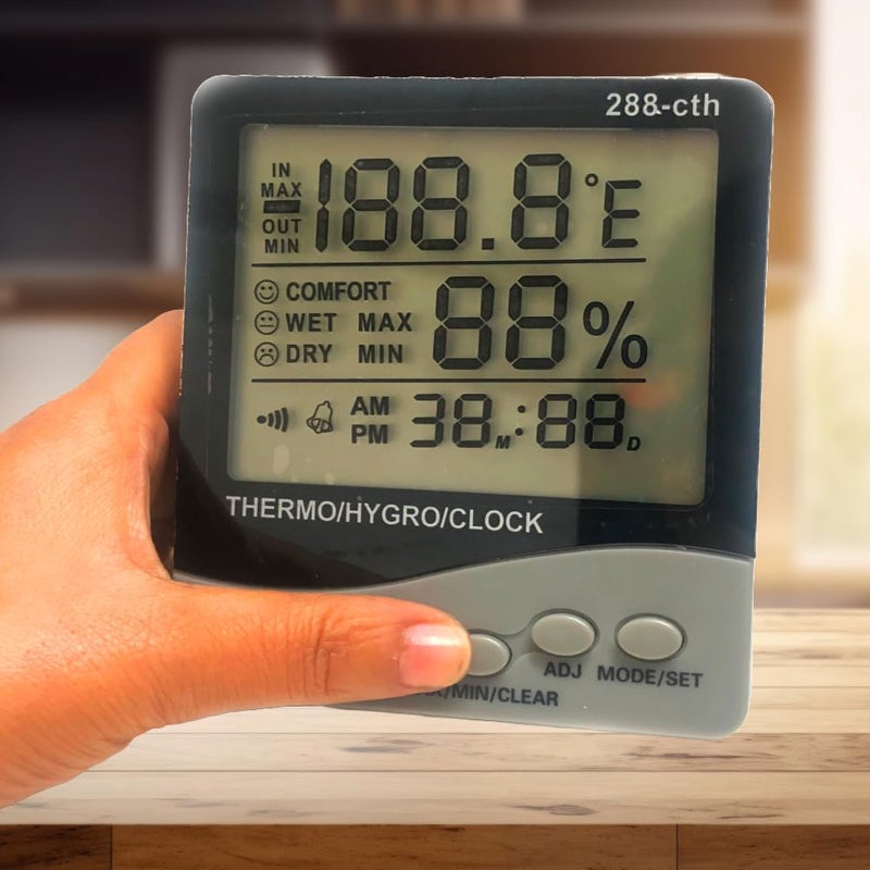 LABART 288-CTH مقياس الحرارة والرطوبة الرقمي مع ساعة عرض كبير 3 خطوط - Image 1