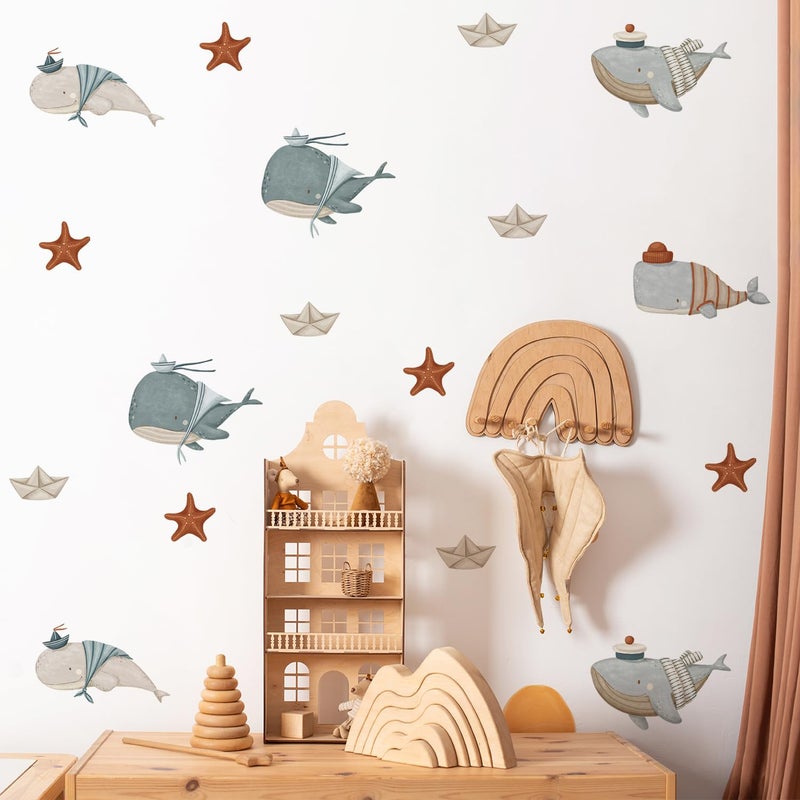 YouRfocus Whale Wall Decals â€“ 36 Decals, Ocean Theme Nursery Wall Stickers for Kids Room, Removable & Reusable Sea Animal Decor for Walls, Furniture, Doors, Glass (12 Sheets) - Image 1