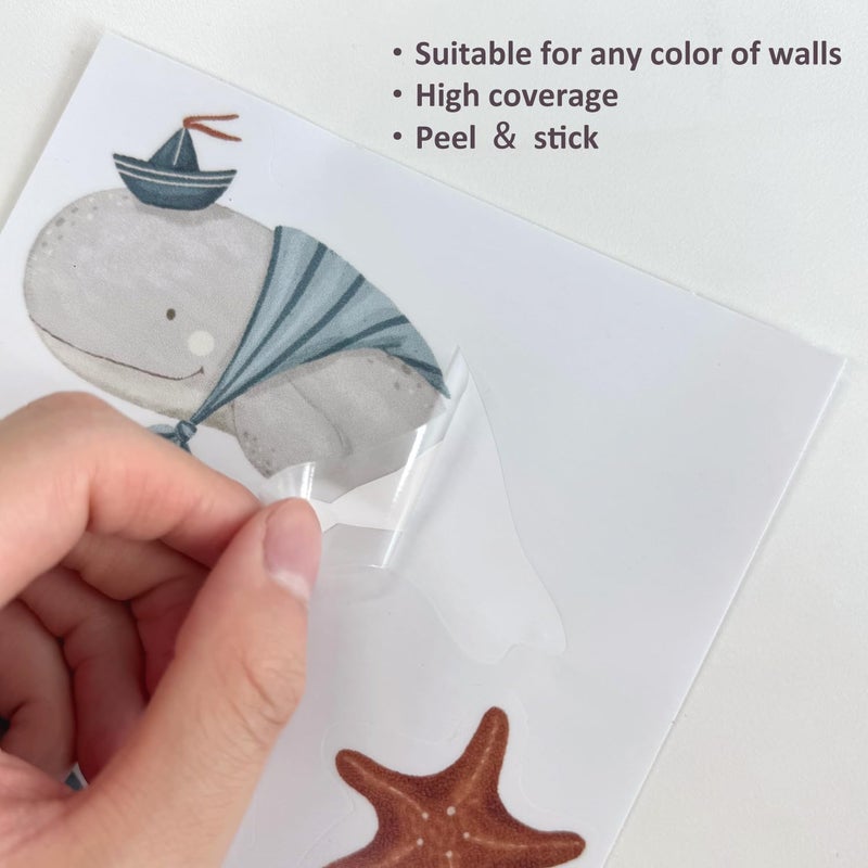 YouRfocus Whale Wall Decals â€“ 36 Decals, Ocean Theme Nursery Wall Stickers for Kids Room, Removable & Reusable Sea Animal Decor for Walls, Furniture, Doors, Glass (12 Sheets) - Image 2