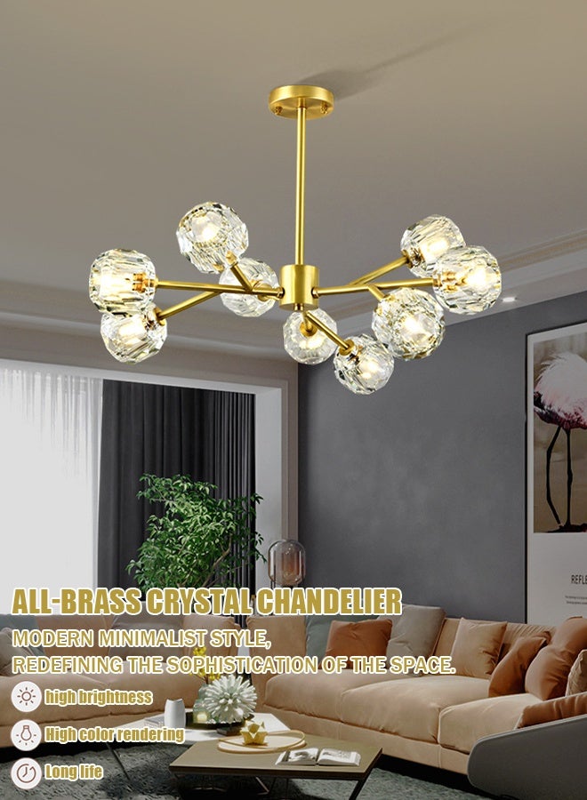 Golden Nordic style and minimalist luxury style modern feng shui crystal lamp,9-Light, three colors,  suitable for dining room, home, living room and kitchen, ceiling suspension lamp - Image 1