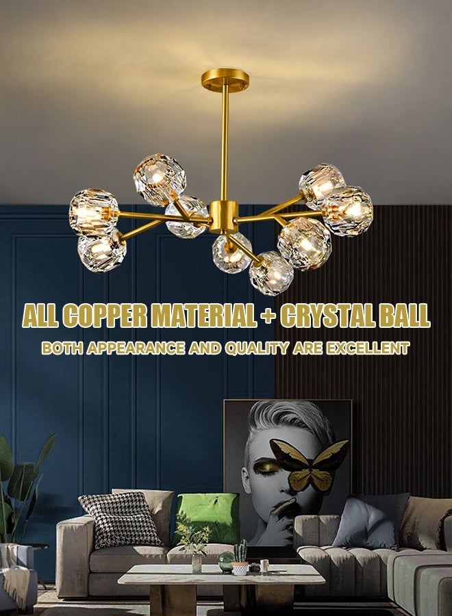 Golden Nordic style and minimalist luxury style modern feng shui crystal lamp,9-Light, three colors,  suitable for dining room, home, living room and kitchen, ceiling suspension lamp - Image 3
