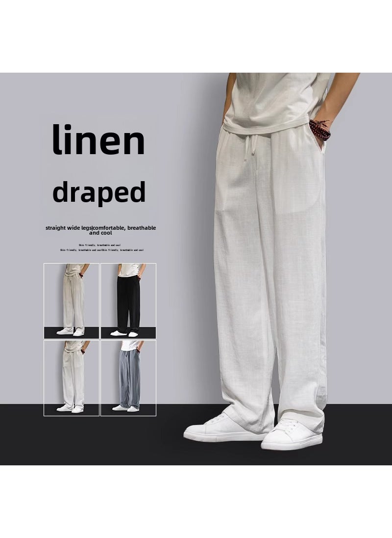 Generic - Summer Cool Linen-Cotton Mens Breathable Loose Casual Pants White - Image 1