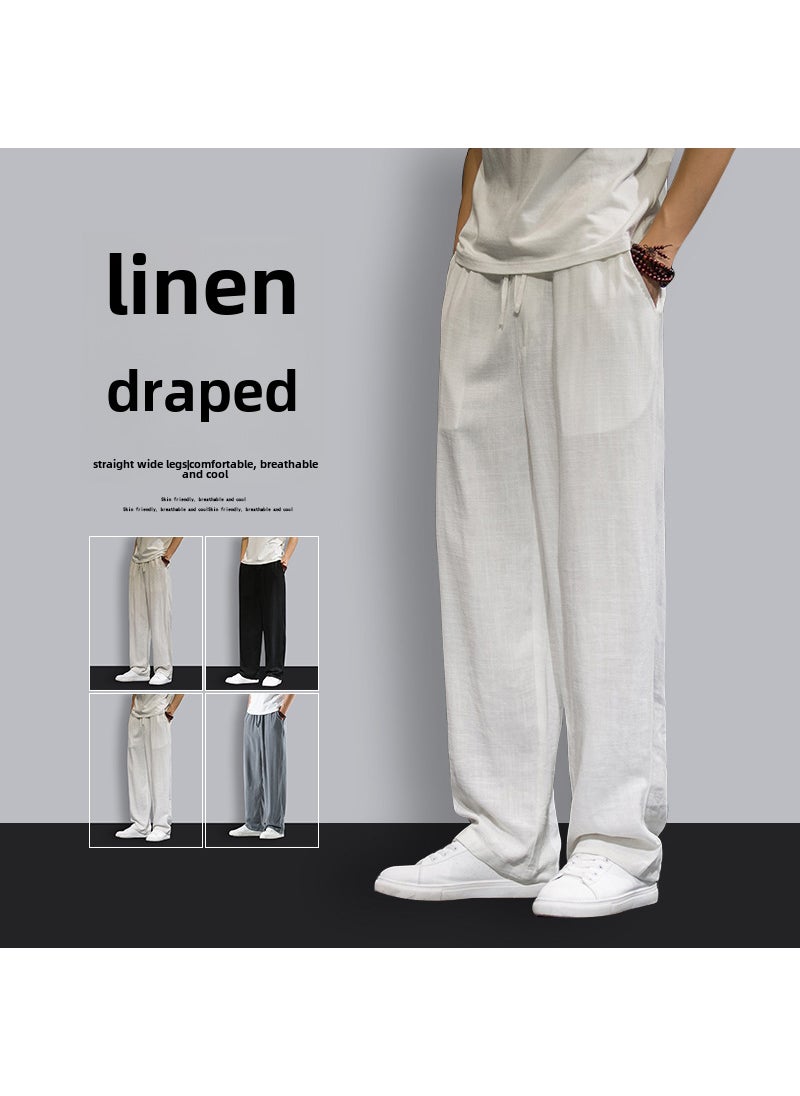 Generic - Summer Cool Linen-Cotton Mens Breathable Loose Casual Pants White - Image 1