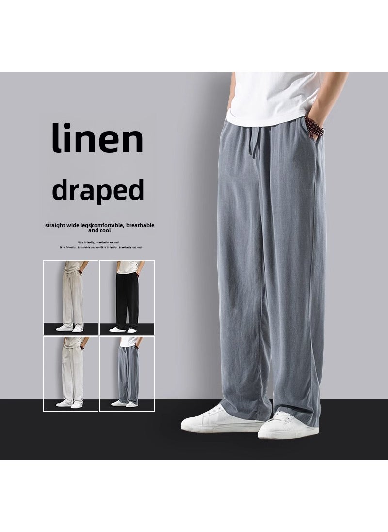 Generic - Summer Cool Linen-Cotton Mens Breathable Loose Casual Pants White - Image 1