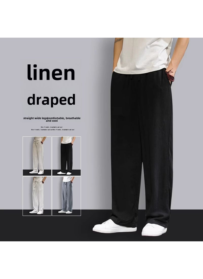 Generic - Summer Cool Linen-Cotton Mens Breathable Loose Casual Pants White - Image 1