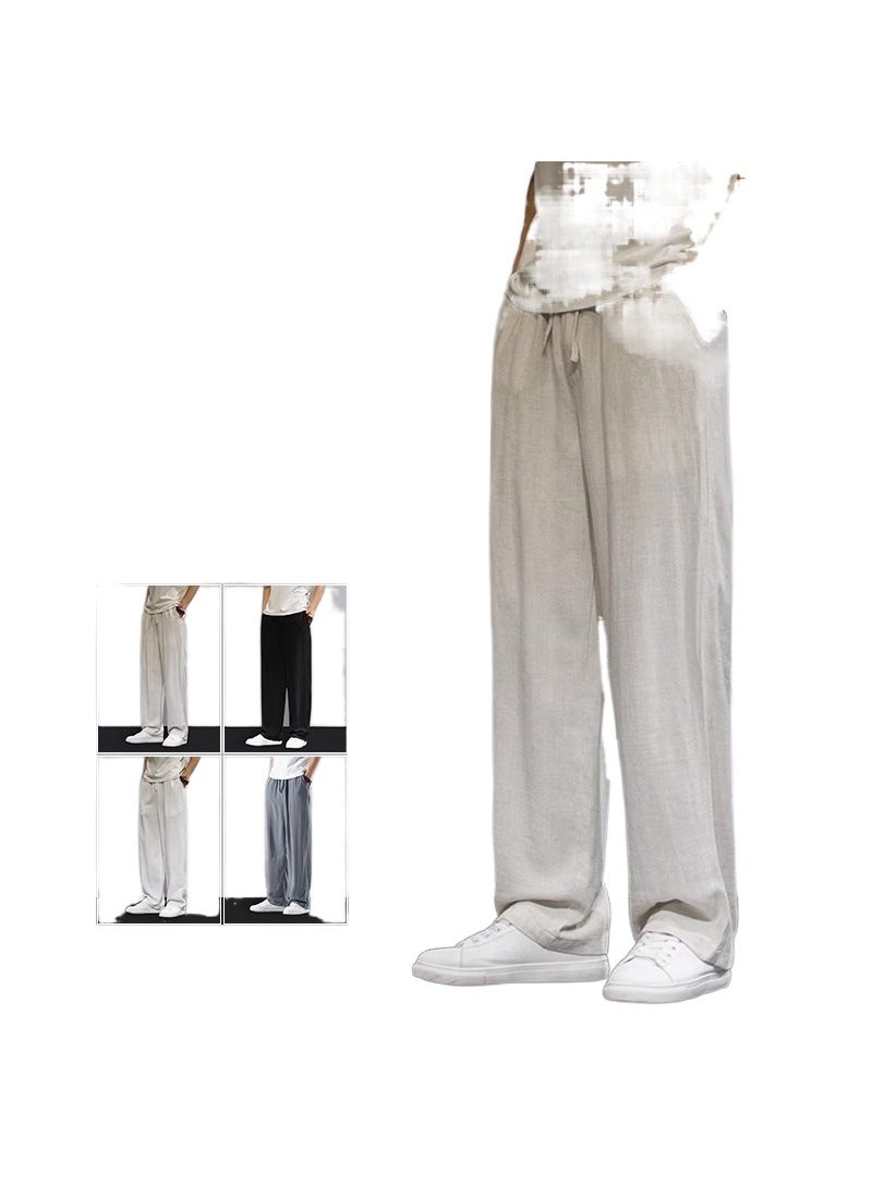 Generic - Summer Cool Linen-Cotton Mens Breathable Loose Casual Pants White - Image 1