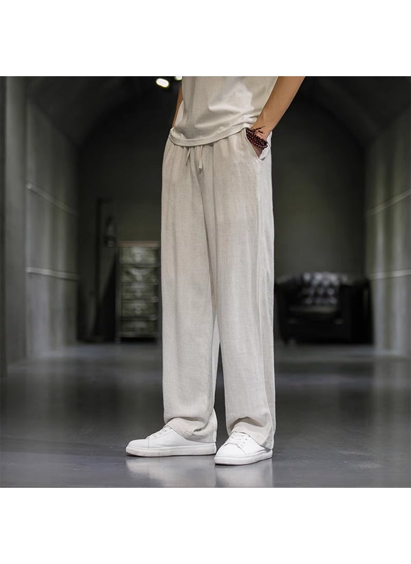 Generic - Summer Cool Linen-Cotton Mens Breathable Loose Casual Pants White - Image 1