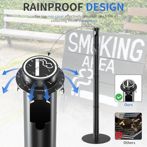 Scisum Cigarette Butt Disposal Outdoor and Indoor - 50" Waterproof Outdoor Ashtrays with Top Rain Cap - 2" Diameter Stainless Steel Standing Ashtray for Smokers Outside Patio, Home - Image 2