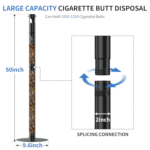 Scisum Cigarette Butt Disposal Outdoor and Indoor - 50" Waterproof Outdoor Ashtrays with Top Rain Cap - 2" Diameter Stainless Steel Standing Ashtray for Smokers Outside Patio, Home - Image 4