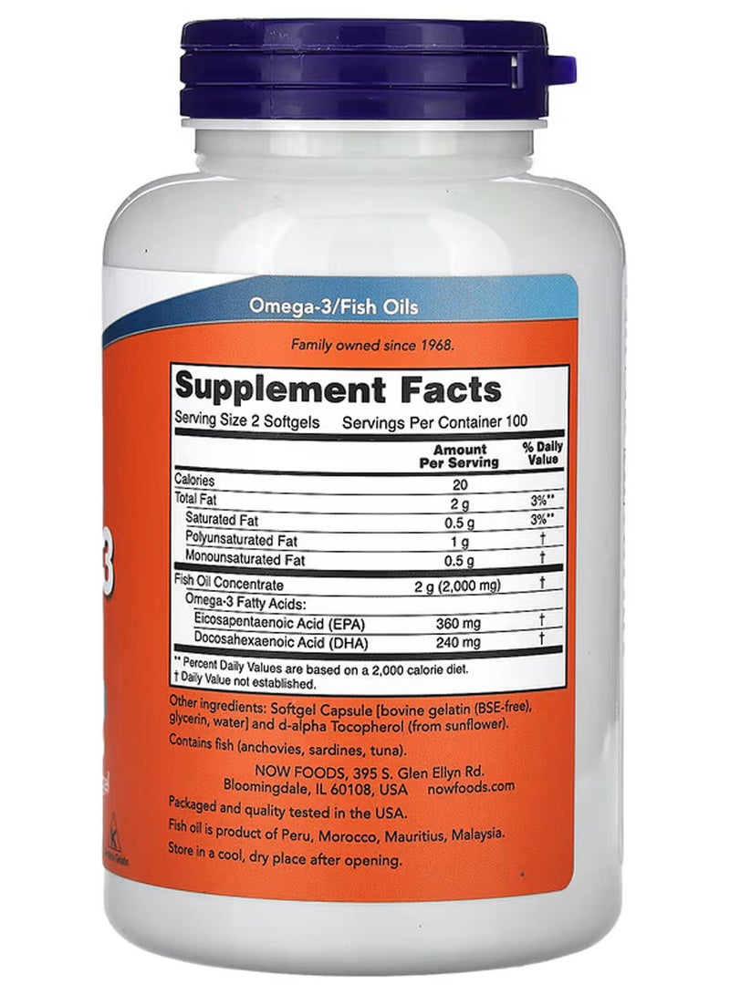 now Omega-3 Fish Oil, 200 Softgels - Image 2