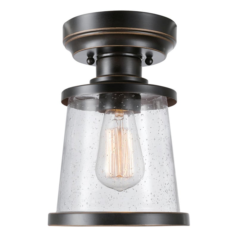 Globe Electric Globe Electric 44301 Charlie 1-Light Outdoor/Indoor Semi-Flush Mount Ceiling Light, Oil Rubbed Bronze, Clear Seeded Glass Shade, Bulb Not Included  - Image 1