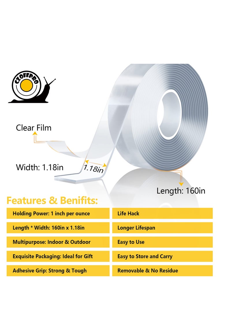 Zikra 2 Pack Double Sided Tape Heavy Duty Mounting Tape for Walls, Removable Adhesive Tape, Strong Sticky Strips Carpet Tape Poster Tape Wall Tape, Transpartent Two Side Tape - 13.33FT - Image 2