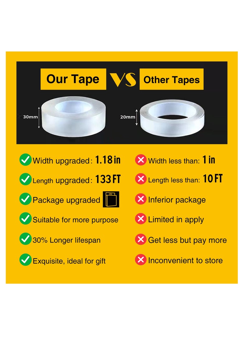 Zikra 2 Pack Double Sided Tape Heavy Duty Mounting Tape for Walls, Removable Adhesive Tape, Strong Sticky Strips Carpet Tape Poster Tape Wall Tape, Transpartent Two Side Tape - 13.33FT - Image 3