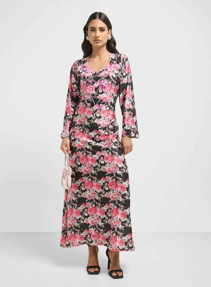 ARABIAN CLOSET Embellished Belted Jalabiya