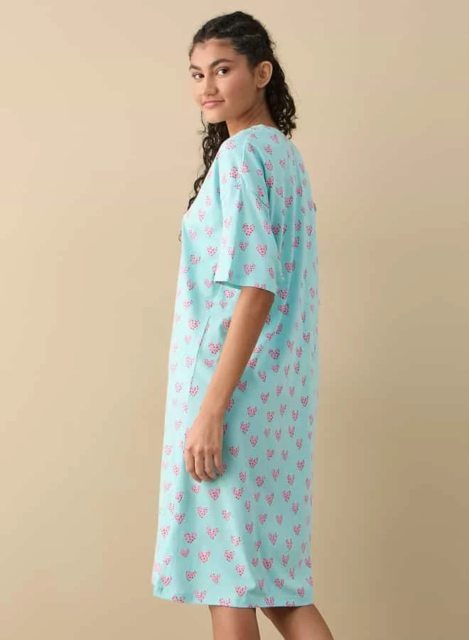 Splash FAV Printed Sleepshirt with V-neck and Short Sleeves