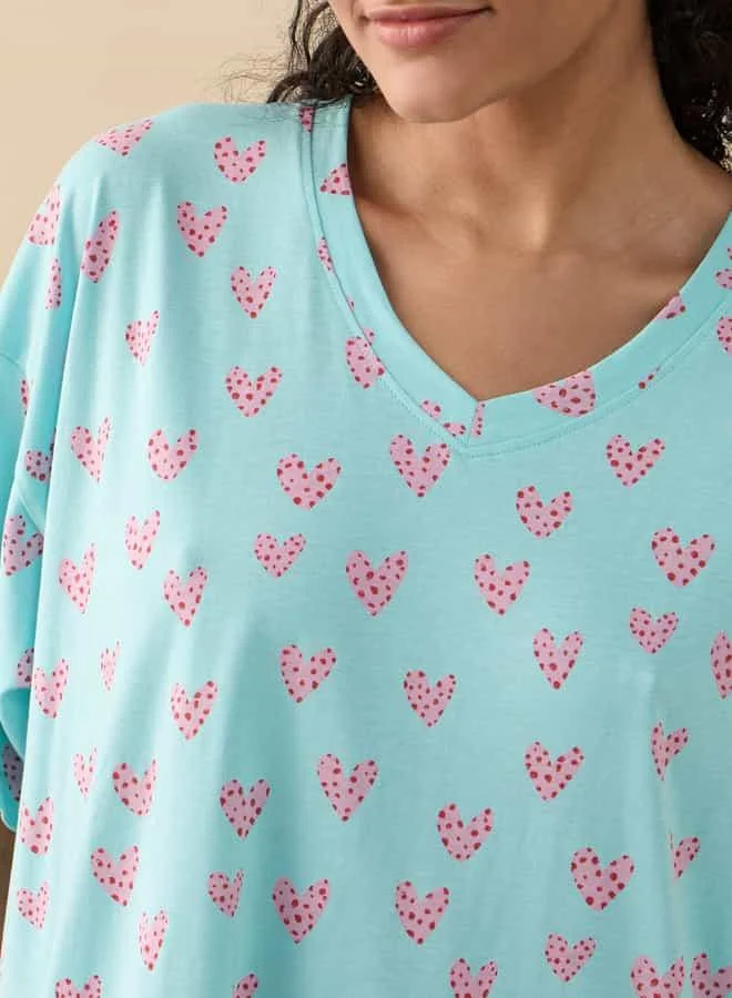 Splash FAV Printed Sleepshirt with V-neck and Short Sleeves