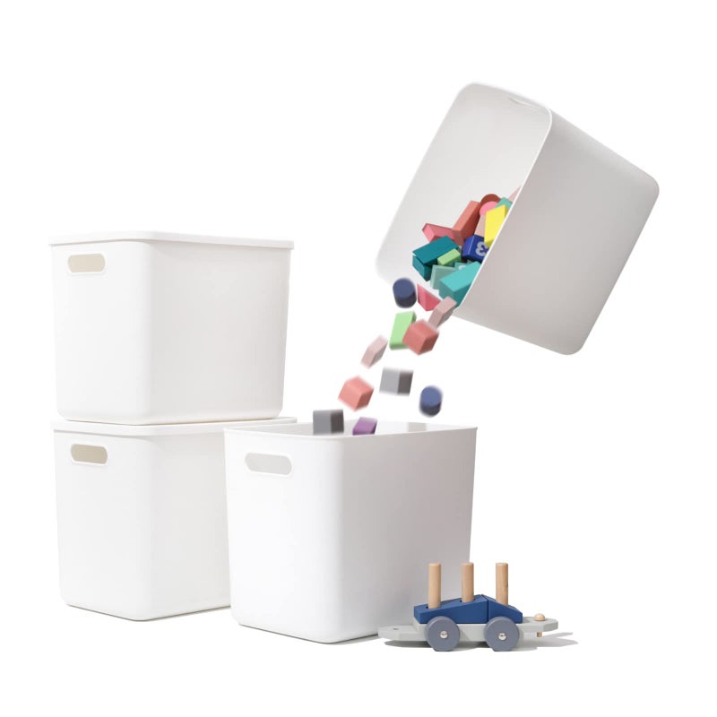 Yishyfier Plastic Storage Baskets Bins Boxes With Lids,Organizing Container White Storage Organizer Bins For Shelves Drawers Desktop Playroom Classroom Office,4-Pack - Image 1