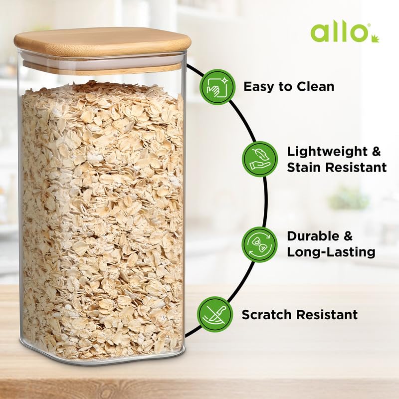 Allo 600ML Kitchen Storage Box Glass Jars With Wooden Lids - Borosilicate Glass Food Storage Containers Airtight Glass Jar For Tea, Coffee, Spice, Pulses, Masala (Square Glass Jar - Set of 3) - Image 5