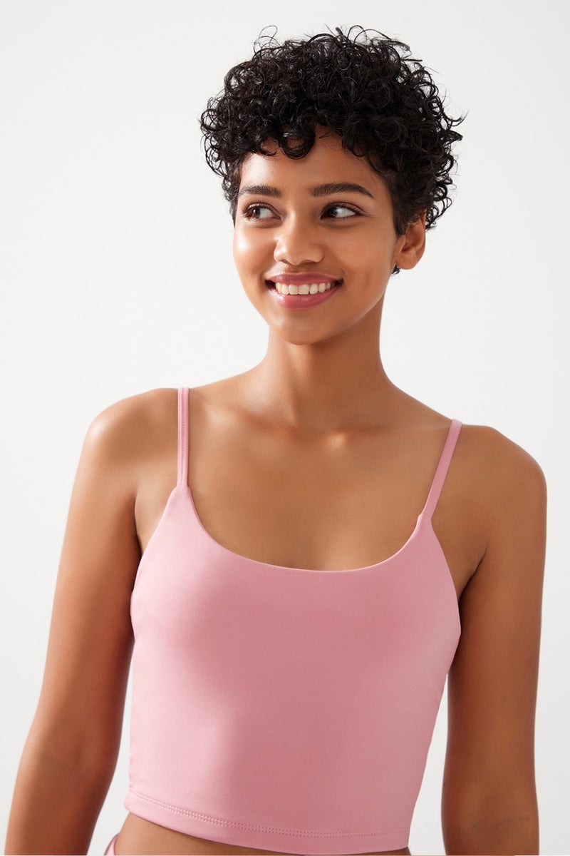 Los Ojos Women's Pink Strap Light Support Covered Sports Bra Straps  - Image 2
