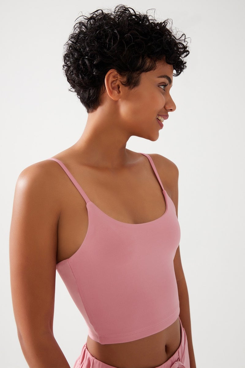 Los Ojos Women's Pink Strap Light Support Covered Sports Bra Straps  - Image 1