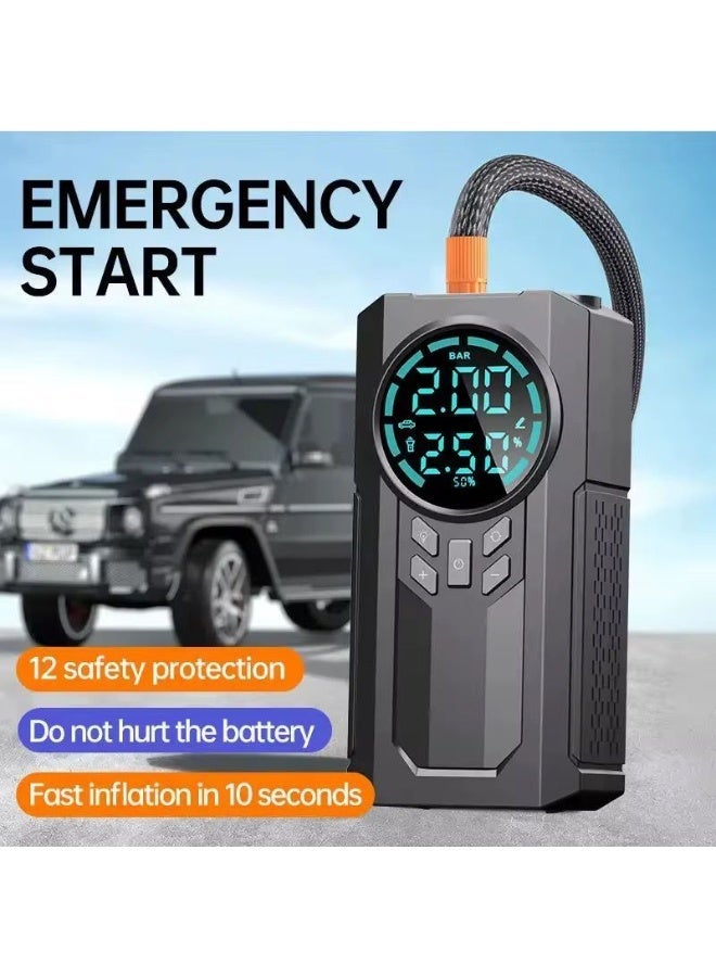 GTSOL 8000 Smart Model Portable Car Jump Starter with Air Compressor Tyre Pump LED Light Power Bank Function Multi-functional Start-up Inflation Pump with Portable Air Compressor | Car Battery Jump Starter and Tire Inflator Digital Air Pump, LED Flashlight - Image 1
