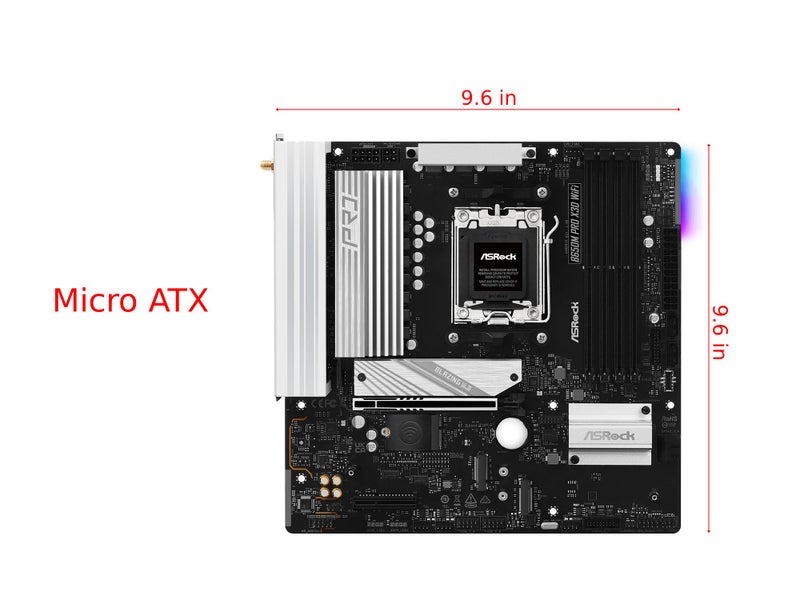 ASRock B650M Pro X3D WiFi AMD AM5 Micro-ATX Motherboard, Supports AMD Ryzen 9000/8000/7000 Series Processors, DDR5 8000+ (OC), PCIe 5.0, 2.5G LAN, WiFi 6E, 8+2+1 Power Phase - Image 2