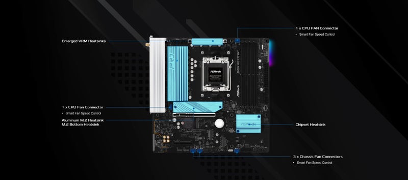 ASRock B650M Pro X3D WiFi AMD AM5 Micro-ATX Motherboard, Supports AMD Ryzen 9000/8000/7000 Series Processors, DDR5 8000+ (OC), PCIe 5.0, 2.5G LAN, WiFi 6E, 8+2+1 Power Phase - Image 4