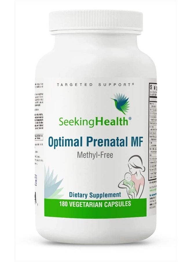 Seeking Health - Optimal Prenatal Methyl-Free, Non-Methylated Folate and B12, Pregnancy Support, B6 and Ginger for Digestive Comfort, Supports Healthy Fetal Development, Vegetarian (180 Capsules) - Image 1