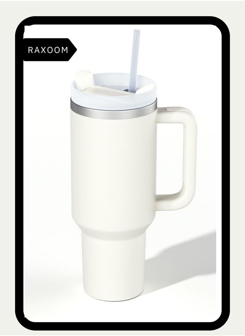 Stainless Steel Vacuum Insulated Tumbler with Lid and Straw for Water, White 40oz