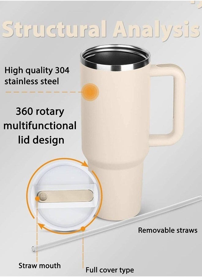 Stainless Steel Vacuum Insulated Tumbler with Lid and Straw for Water, White 40oz