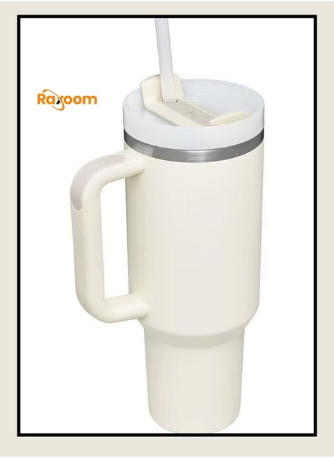 Stainless Steel Vacuum Insulated Tumbler with Lid and Straw for Water, White 40oz