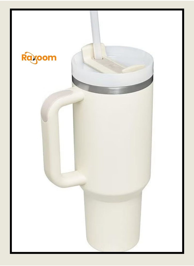 Stainless Steel Vacuum Insulated Tumbler with Lid and Straw for Water, White 40oz