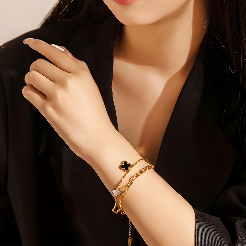 Excefore Four Leaf Clover Bracelet, Beth Gold-Plated Titanium Steel, Lucky Bracelet for Women Gold Bracelet, Bracelets Jewelry Gifts for Girls - Image 3