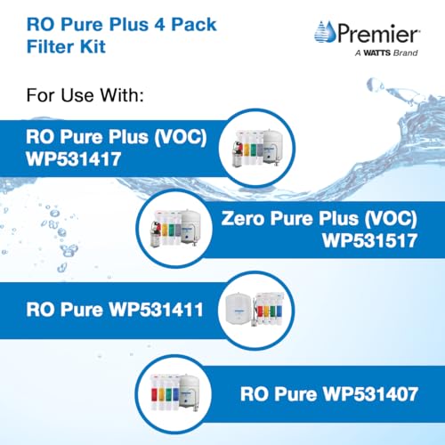 Watts Premier RO Pure Plus 4-Pack Filtration Kit for 4 Stage Pure Plus/Zero Pure Plus Reverse Osmosis System, Push Button Water Filter Replacement, Sediment Filter, Carbon Pre-Filter, VOC, Membrane - Image 3
