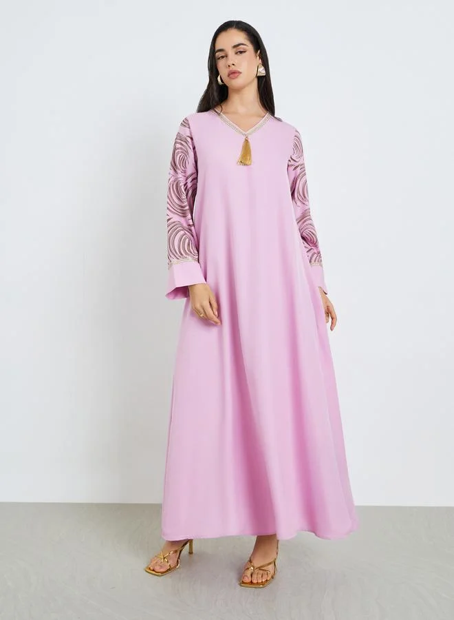 Amirah  Women Pink Printed Crepe A-Line Jalabiya for Women | Best Price UAE