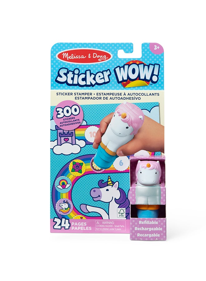Melissa & Doug Sticker Wow! 24 Page Activity Pad and Sticker Stamper, 300 Stickers, Collectible Figure Fidget Toy for Arts Crafts - Unicorn - Image 1