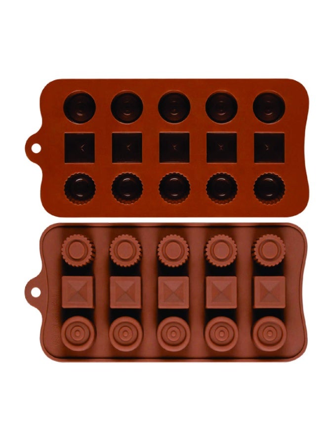 Happy Home Silicone Mold, 22 × 11 cm with 15 Cavities in Round, Square and Decorative Geometric Designs, Flexible Reusable Mold for Chocolate, Candy, Jelly, Fudge, Ice Cubes, Frozen Yogurt, Cake Decorations, Cupcake Toppers and Party Treats – Brown - Image 3
